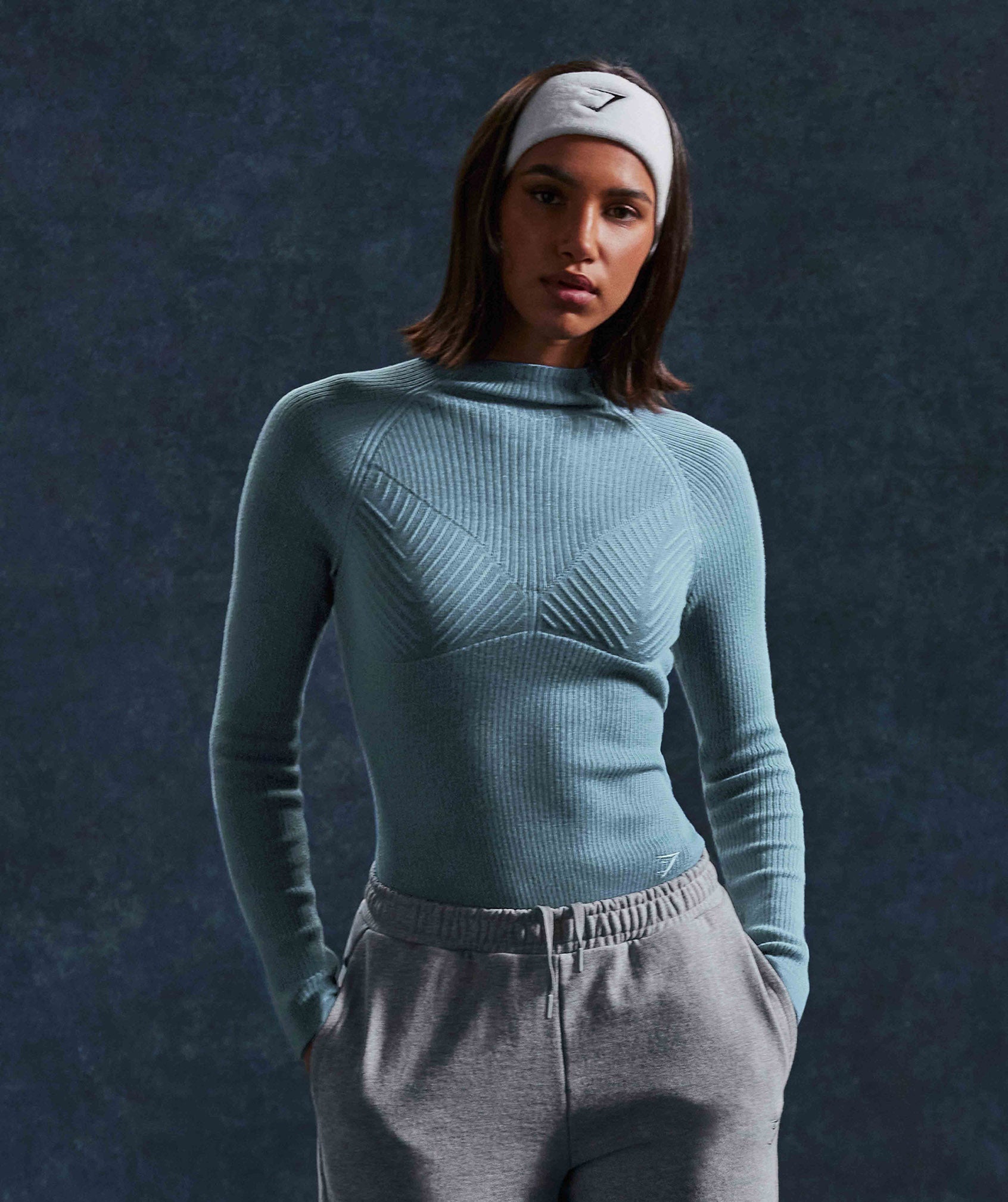 Gymshark Women's Slim Fit Pause Knitwear Long Sleeve Top JM3 Blue