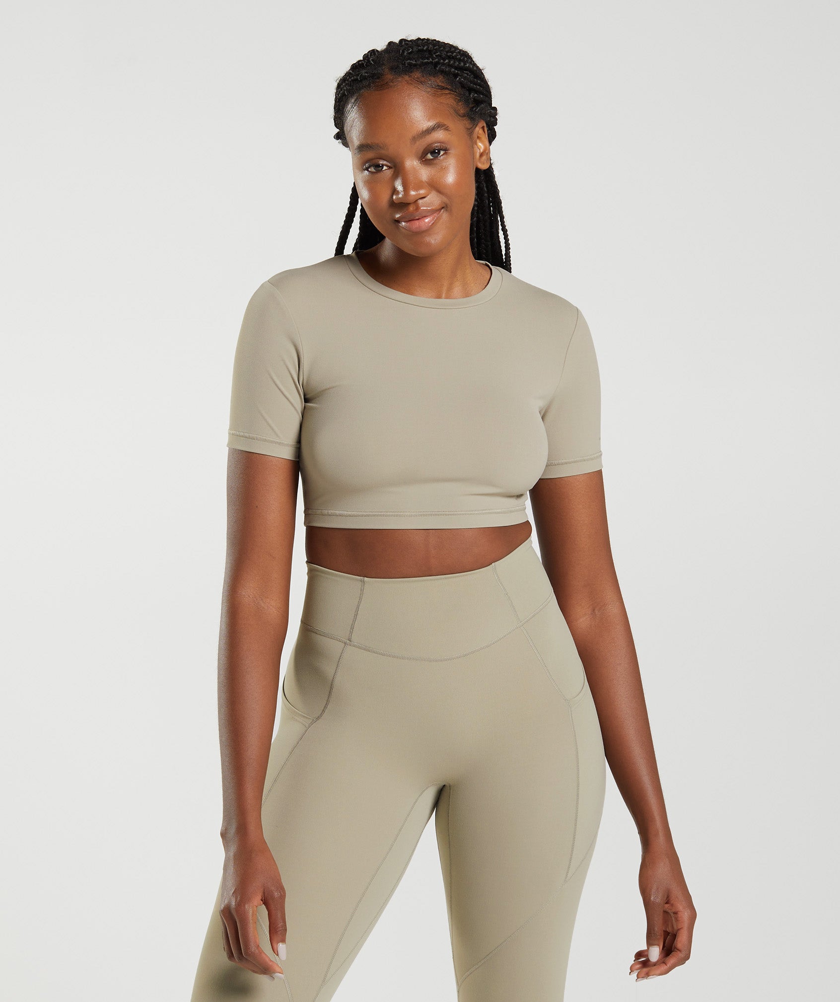 Gymshark Whitney Short Sleeve Crop Top - Cement Brown