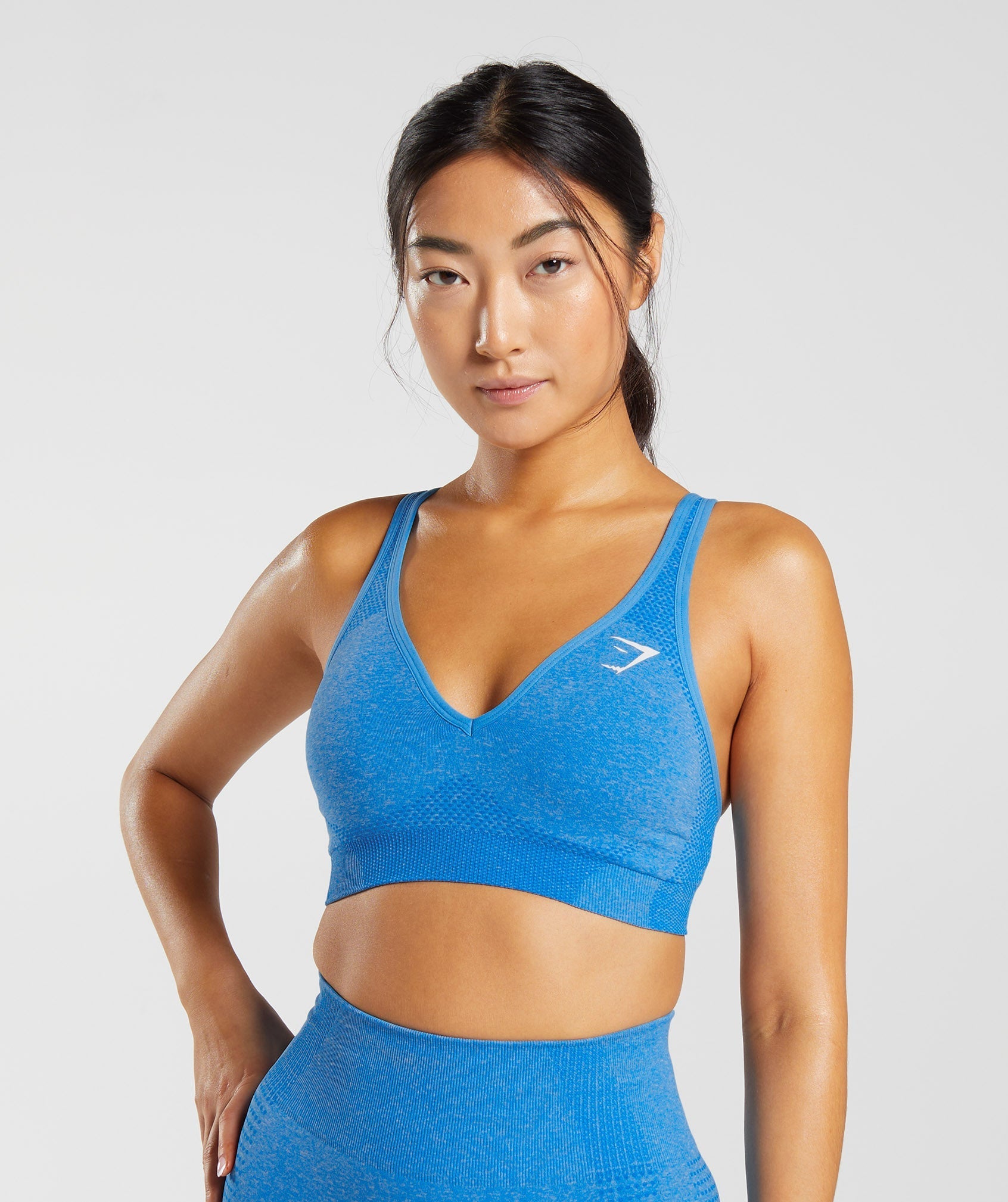 GYMSHARK Energy+ XS Women Sport Bra Malibu Blue Seamless Breathable Dry Fit