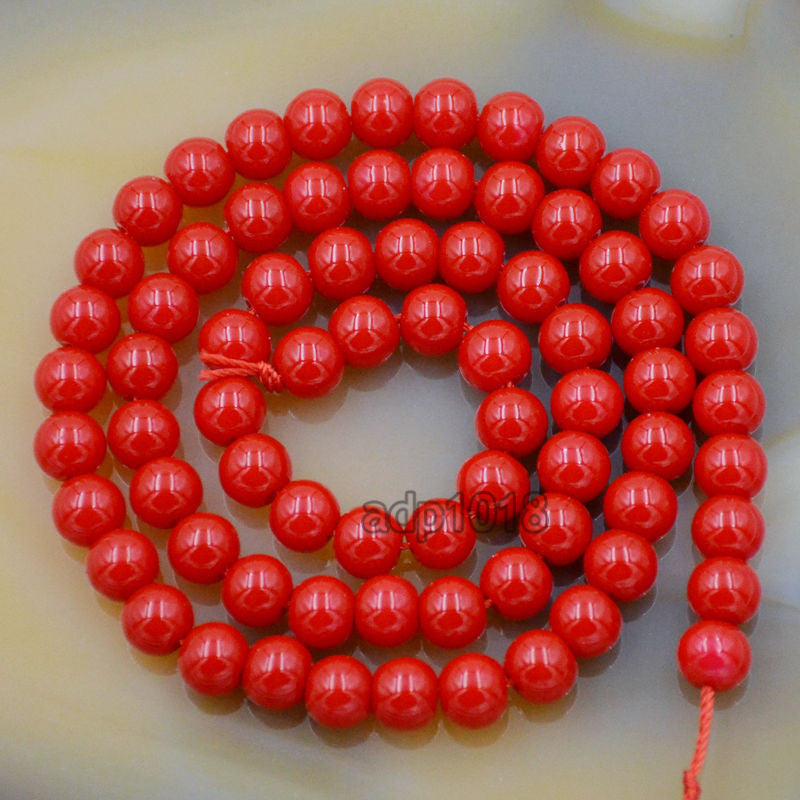 Czech Red Satin Luster Glass Pearl Round Beads On A 155 Strand Ad Beads 6938