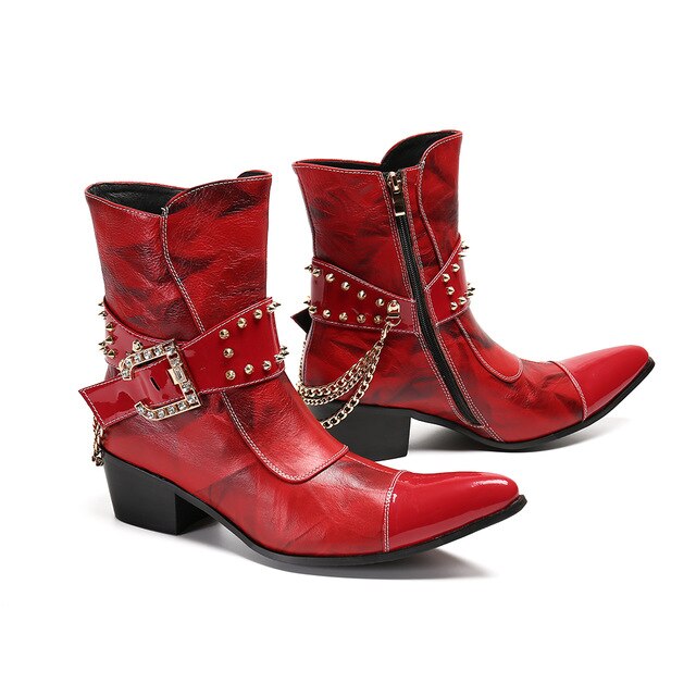 red leather short boots