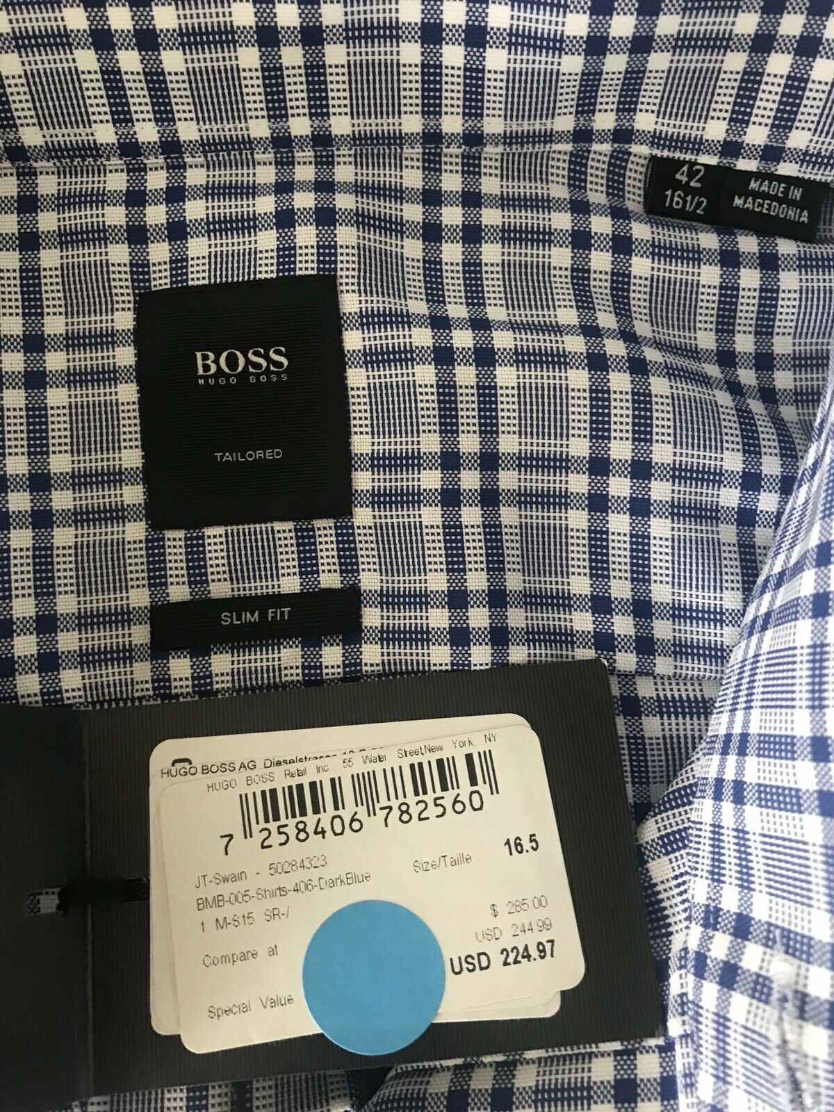 NWT $285 Hugo Boss T-Swan Mens Slim Fit Tailored Darkblue Dress Shirt Size 16.5