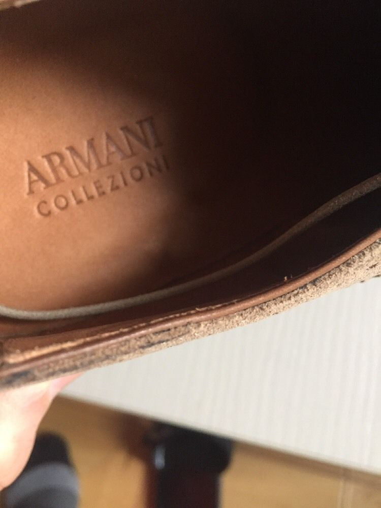 New $675 Armani Collezioni Men's Suede Shoes Beige 8 US ( 41 Eur ) Made In Italy - BAYSUPERSTORE