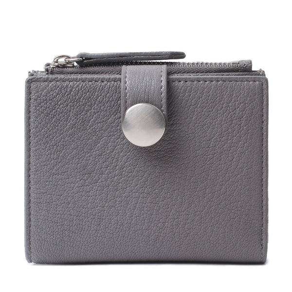 Katya Small Leather Bifold Wallet and Zipper Coin Purse for Women Gray – Borgasets