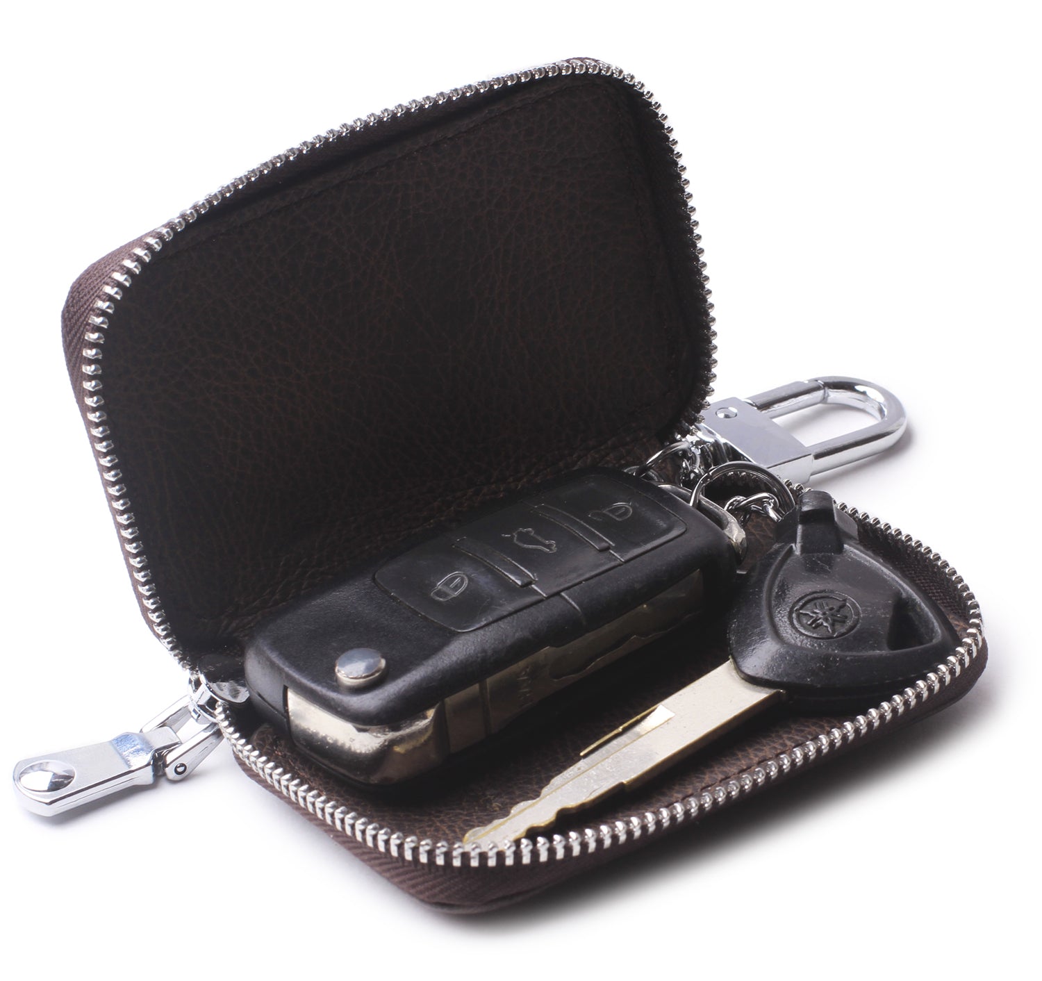 Genuine Leather Car Smart Key Case Remote Bag Key Chain Holder Zipper Pouch 