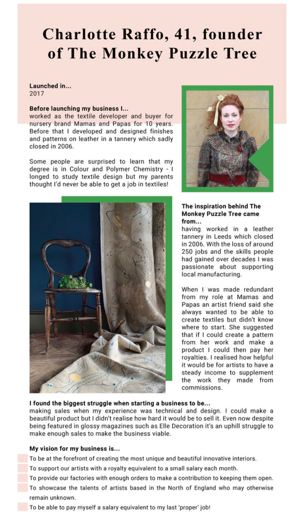 Charlotte Raffo founder of The Monkey Puzzle Tree interviewed by UKFT Rise