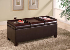 coaster Contemporary Faux Leather Storage Ottoman with Reversible Trays