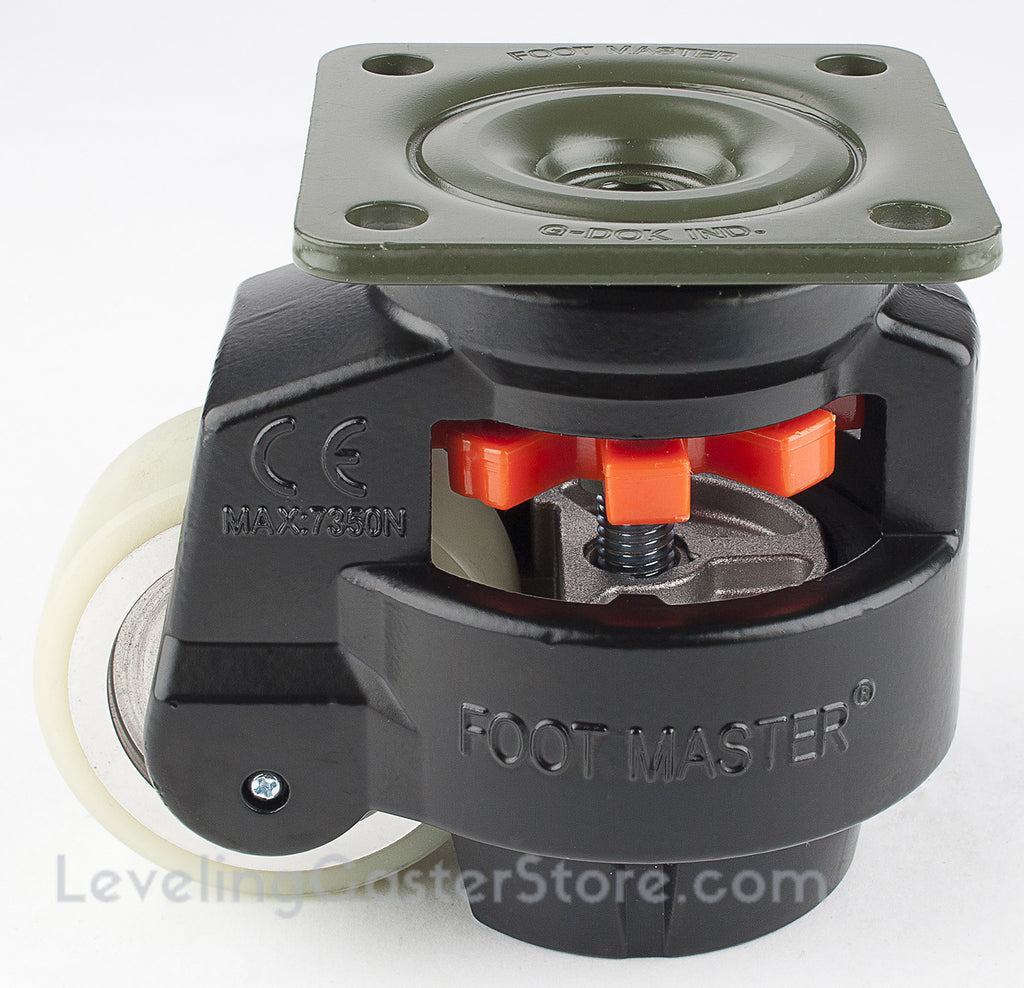 Ivory Top Plate 3 15/16 x 3 15/16 Bolt Holes 2 3/4 x 2 3/4 Bolt Holes 2 3/4 x 2 3/4 3300 lbs Top Plate 3 15/16 x 3 15/16 FOOTMASTER GD-150F MC Nylon Wheel and Aluminum Pad Leveling Caster 