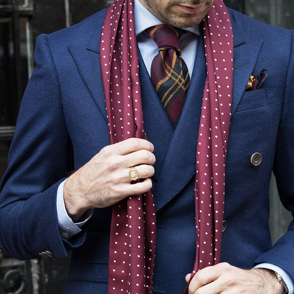 Burgundy Silk Scarf With Dot Pattern - He Spoke Style Shop