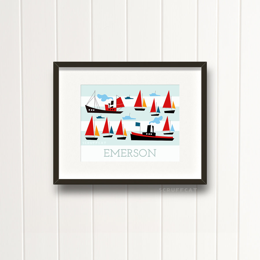 Retro Ships and Boats Personalised Print for Kids | Scruffcat