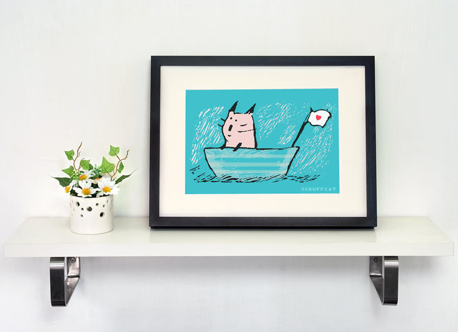 Sweet Sailor Cat art print by Carla Martell | Scruffcat