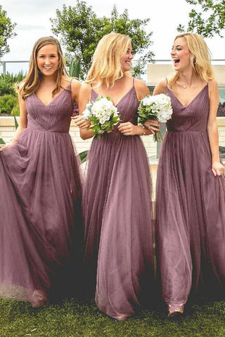 Spaghetti Sleeveless Tulle Bridesmaid Dress