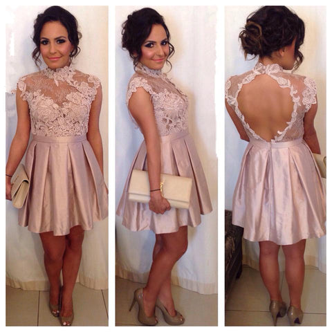 Pink Keyhole Short Prom Dress