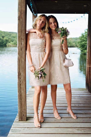 Sheer Neck Short Bridesmaid Dress