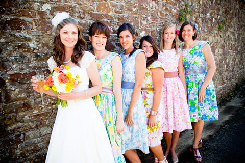 mismatched floral print bridesmaids dresses