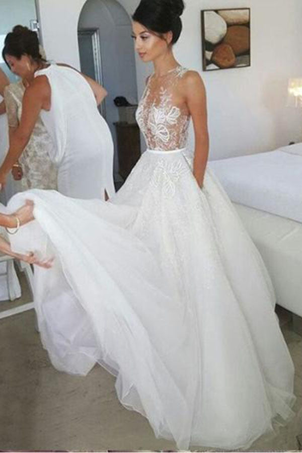 floor length lace wedding dress