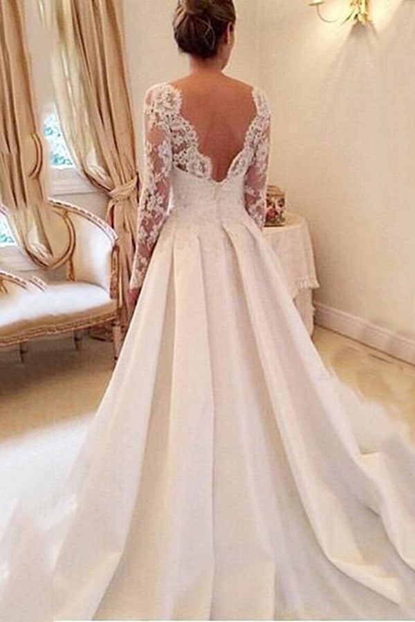 long sleeve v back wedding dress