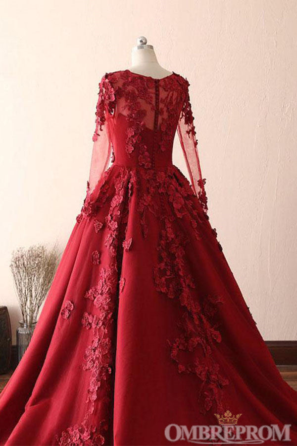 maroon ball gown with sleeves