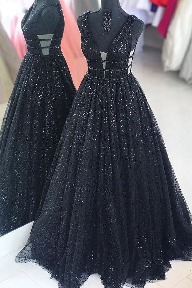 black sparkly v neck dress