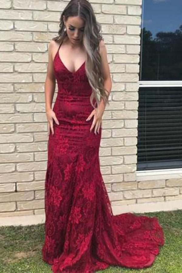 lace train prom dress