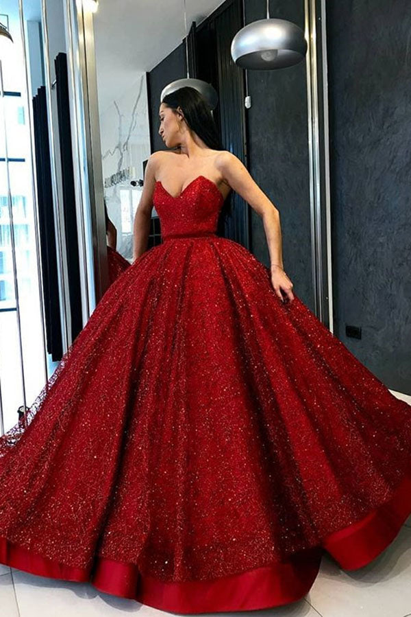 red sweetheart gown