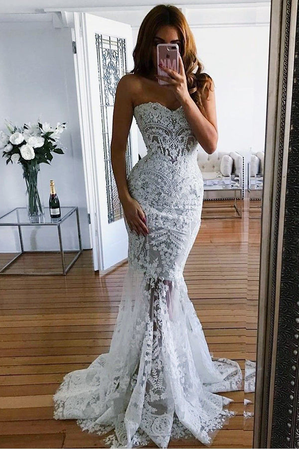 Elegant Sweetheart Lace Mermaid Sleeveless Beach Wedding Dress W551 Ombreprom 9710