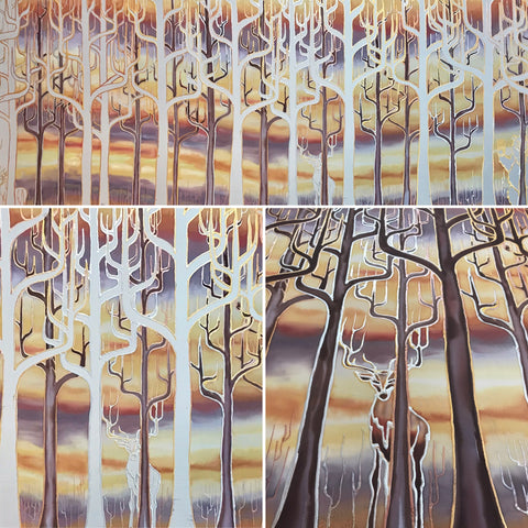 deco trees painting in progress ~ bespoke painting
