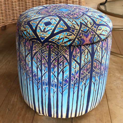 Small round footstool/ottoman in Cathedral design