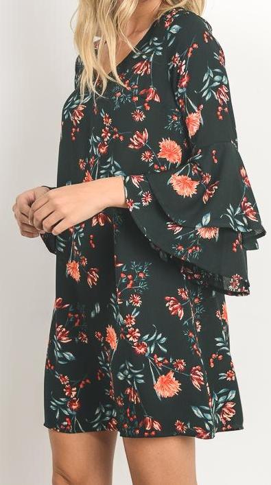 floral bell sleeve dress