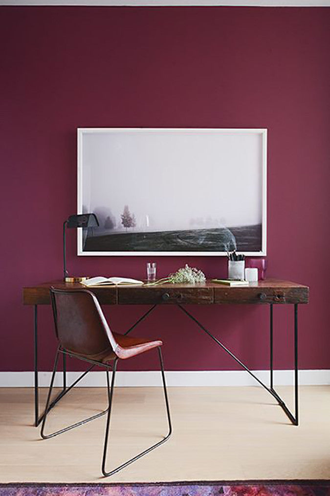 Workspace with Burgundy Wall
