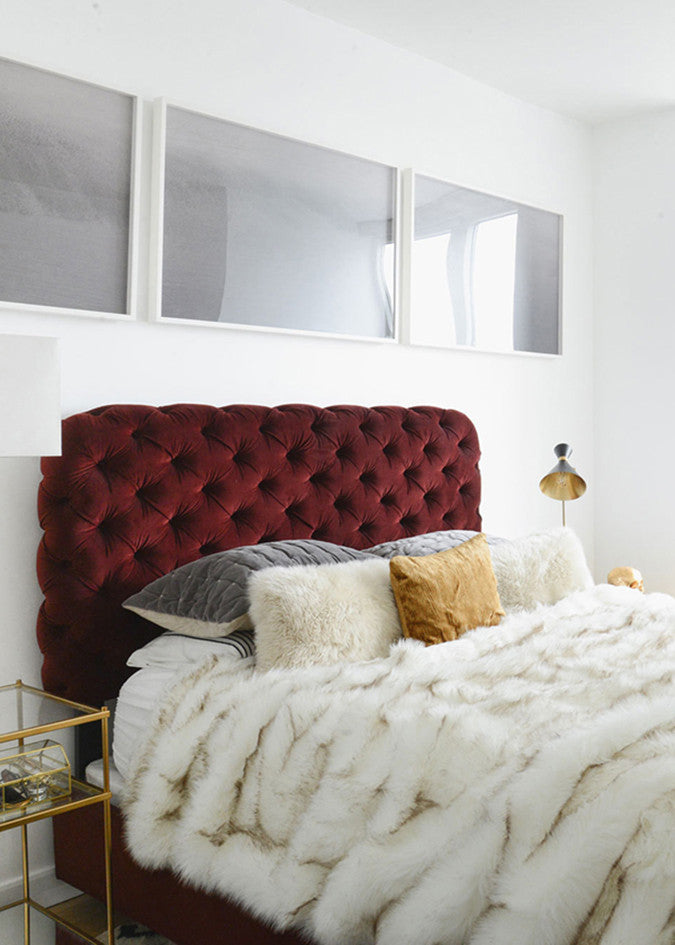 Bed with Burgundy Headboard