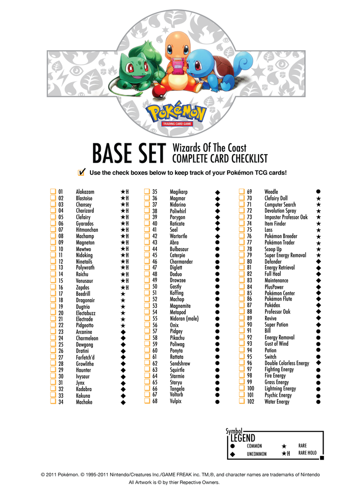 Pokemon Base Set Card List