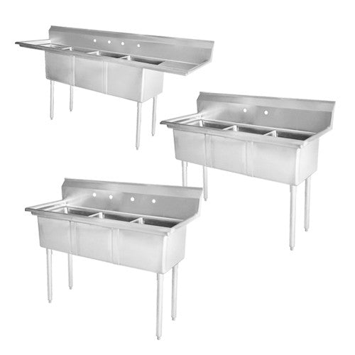 Pot Sinks Three Tub Sink Two Drain Boards 18 X 18 X 11