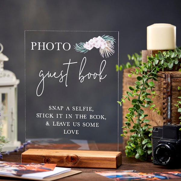 Chalk Style Black & White Lights Polaroid Guestbook Personalised Wedding Sign 