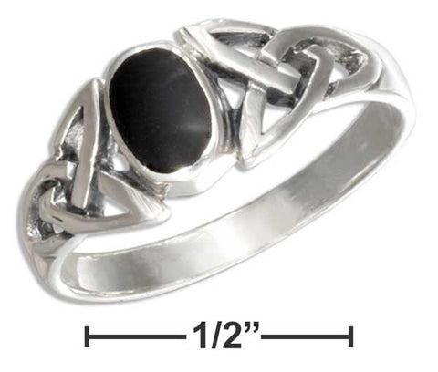 Sterling Silver Oval Simulated Black Onyx Ring With Celtic Knots | Jewelry Store