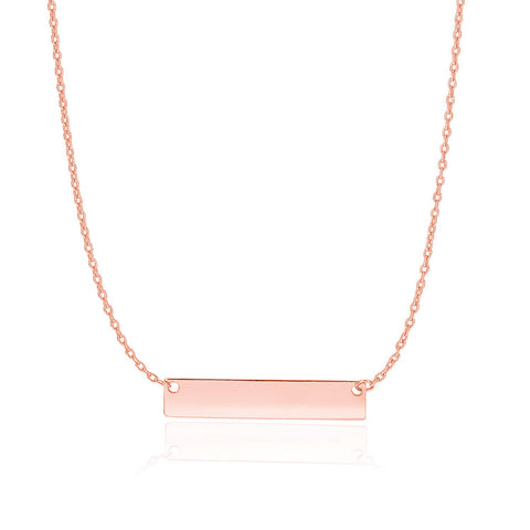 14K Rose Gold Smooth Flat Horizontal Bar Style Necklace