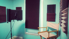 home recording studio with rosy beige and colored acoustic foams