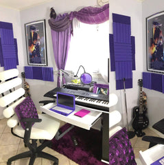 purple acoustic foam in home recording studio