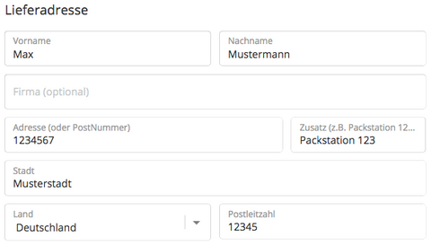 Eingabe der Lieferadresse im cerascreen-Shop bei Versand an PACKSTATION