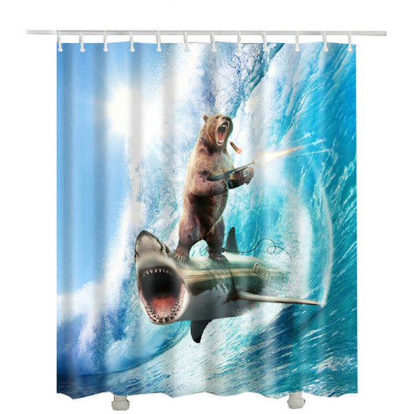 Bear Surfing on a Shark Shower Curtain – Paw Legend