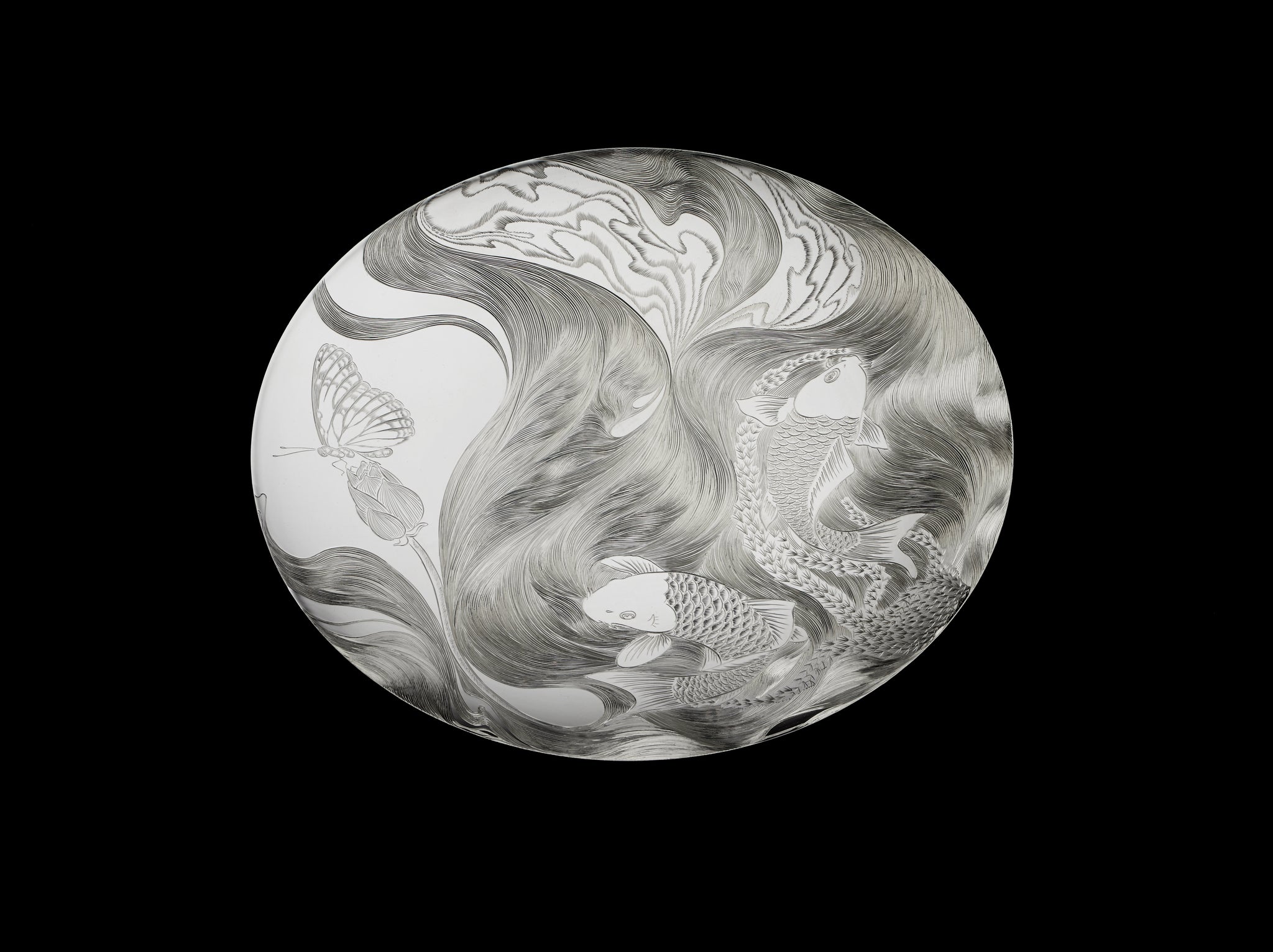 Silver Hand Engraved Plate- 2 Fish