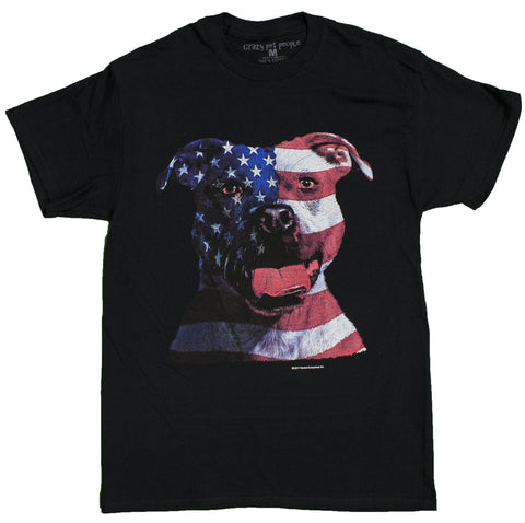 Men's Patriotic Dog Lovers Pitbull USA Flag Dog Screen Printed T-Shirt