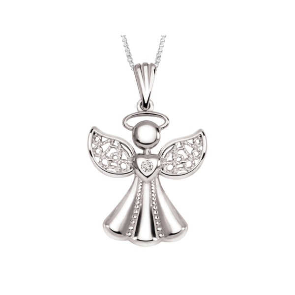 10k White Gold Diamond Angel Necklace 