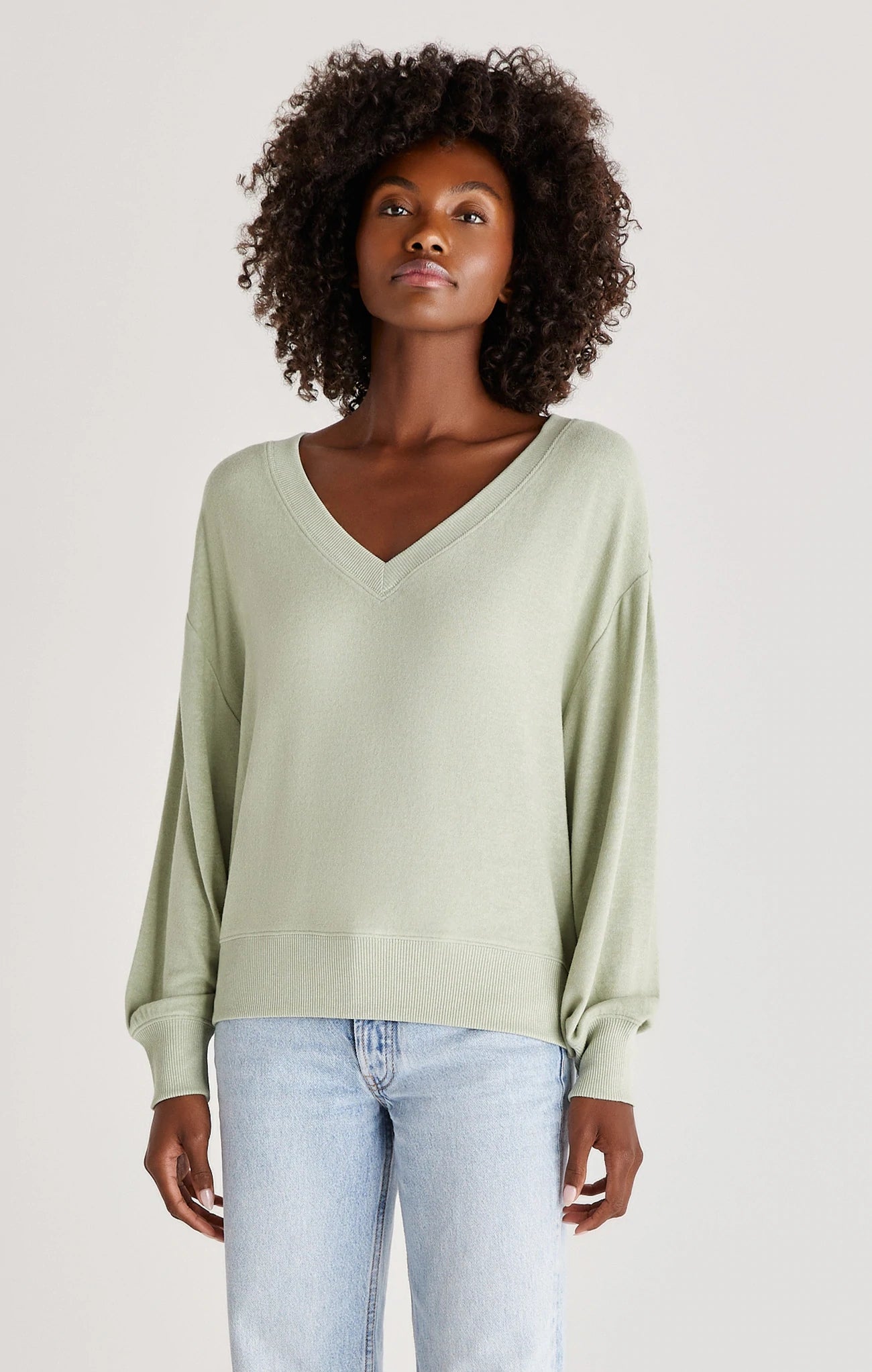 Francis Marled V-Neck Top -Pistachio