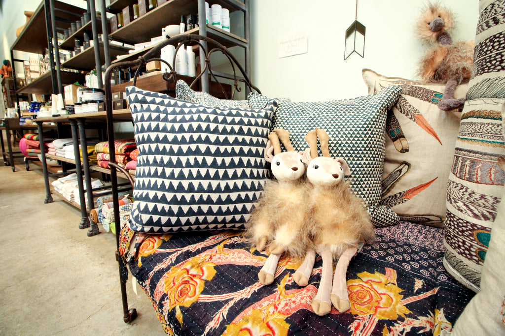 Block printed pillows are popular at Ink and Peat in Portland, Oregon.