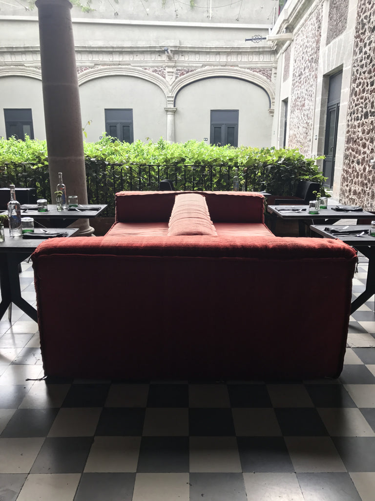 Double Sided Orange Velvet Sofa at DOWNTOWN Hotel in Mexico City