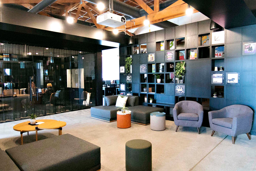 Mandy Rigar Interiors designed the Archrival Agency space with flexibility in mind so she chose the modular Division sectional to define the space