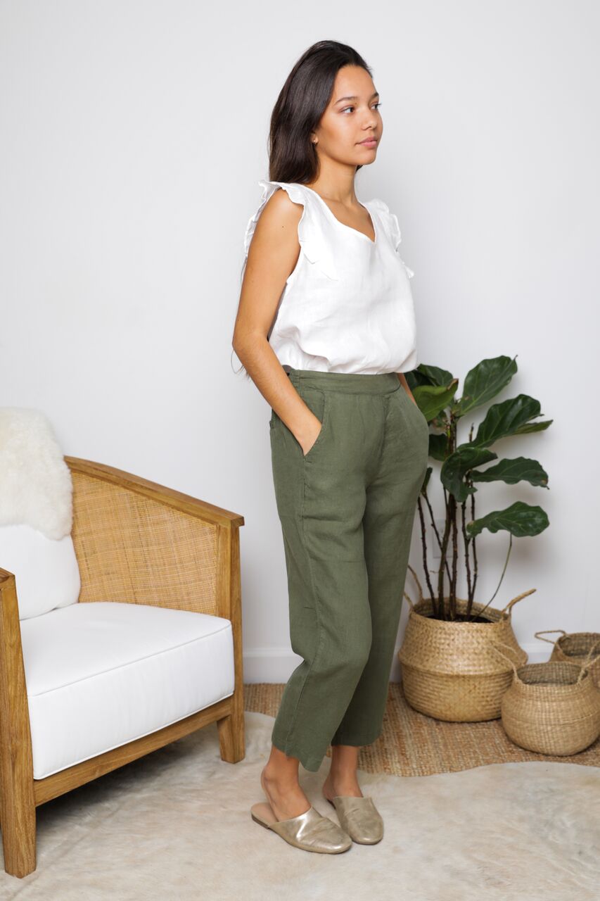 Jogger Pant in Olive Linen