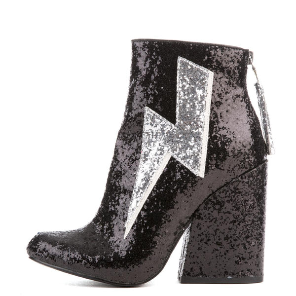 Women's Ziggy Black Glitter Heeled Booties