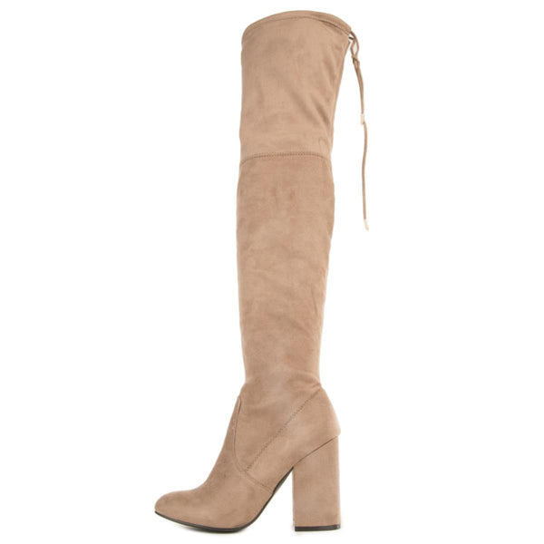 Madden for Women: Norri Taupe Thigh High Heeled Boots TiltedSole.com